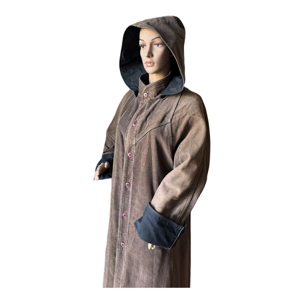 Vintage The Membership Reversable Corduroy brown/ black hooded Coat size large - Picture 3 of 16